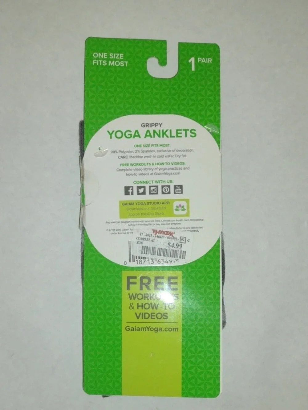 GAIAM Gray Grippy Yoga Anklets (J1163)
